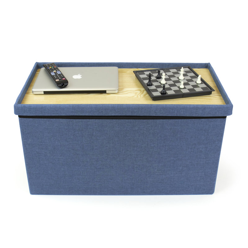 Polyester Upholstered Storage Bench, Navy