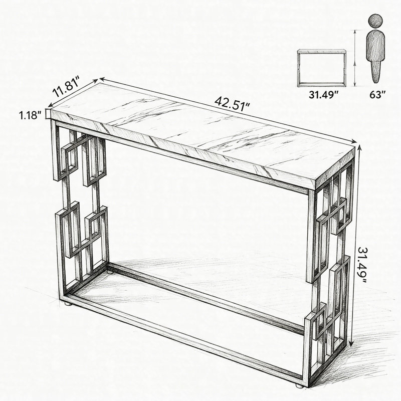 Console moderne de 42,5 po, canapé d'entrée en faux marbre avec pieds en métal doré, table de couloir minimaliste