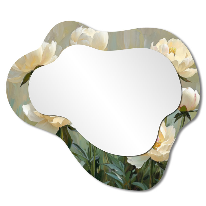 Summer Peonies In The Herb Garden I - Peonies Irregular Asymmetrical Mirror, Traditional Wall Mirror, Printed on Metal