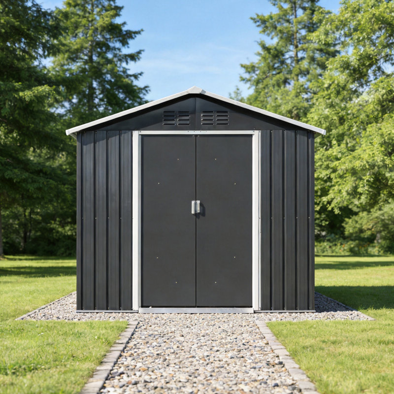 Remise de rangement extérieure en métal 7x4,3pi, gris charbon avec fenêtre et évents