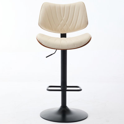 Mid Century Modern Stools, Walnut & Leather Upholstery, 360° Swivel, Adjustable, Ergonomic Back, Large Seat For Dining Room/cafe/kitchen Island, Beige Swivel Adjustable Height Bar Stool, , Faux