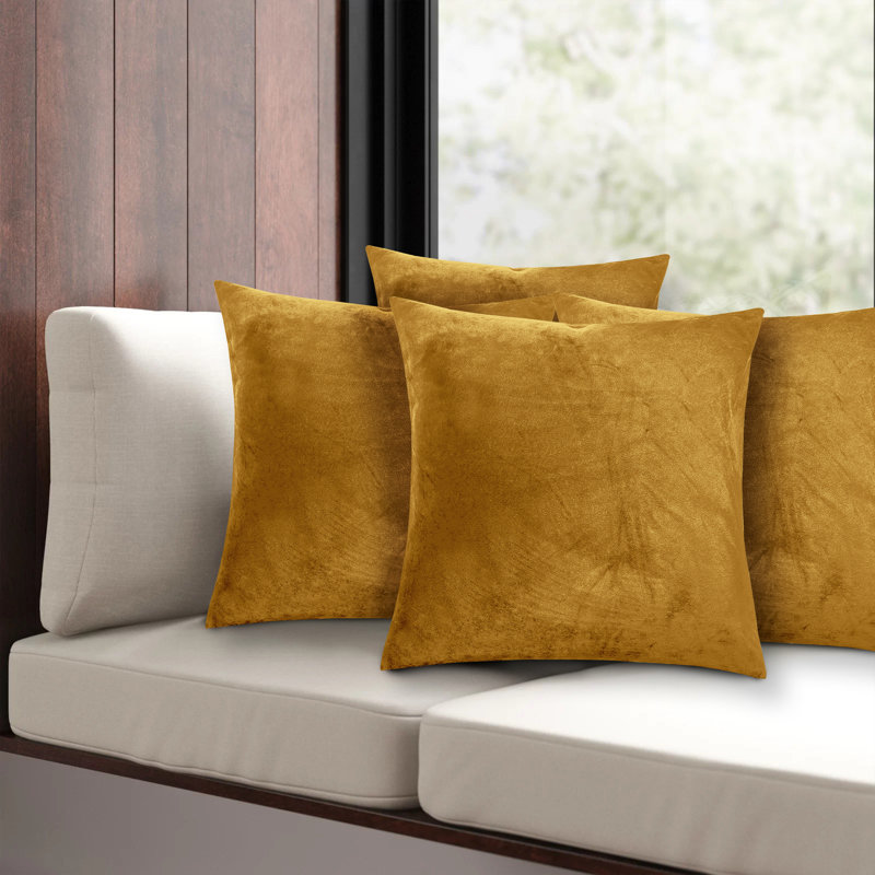 Apex Crushed Velvet Cushion Cover Set, Ochre