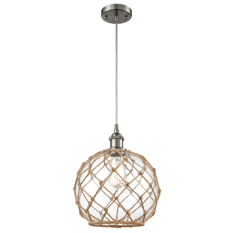 Luminaire suspendu sphère 1 lumière Tobey, Clair/Brun, Nickel satiné brossé, H 120 po x l 8 po x P 8 po