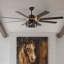 65" Industrial Black Gold Large Ceiling Fan with Light and Remote, 8-Blade 6 Speed Reverisble Blades DC Motor for Living Room-1377276855