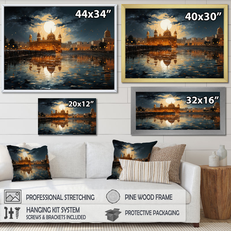 Hinduisim Golden Temple I - Hindouisme, art mural, Toile tendue, H 34 po x l 44 po x P 1,5 po