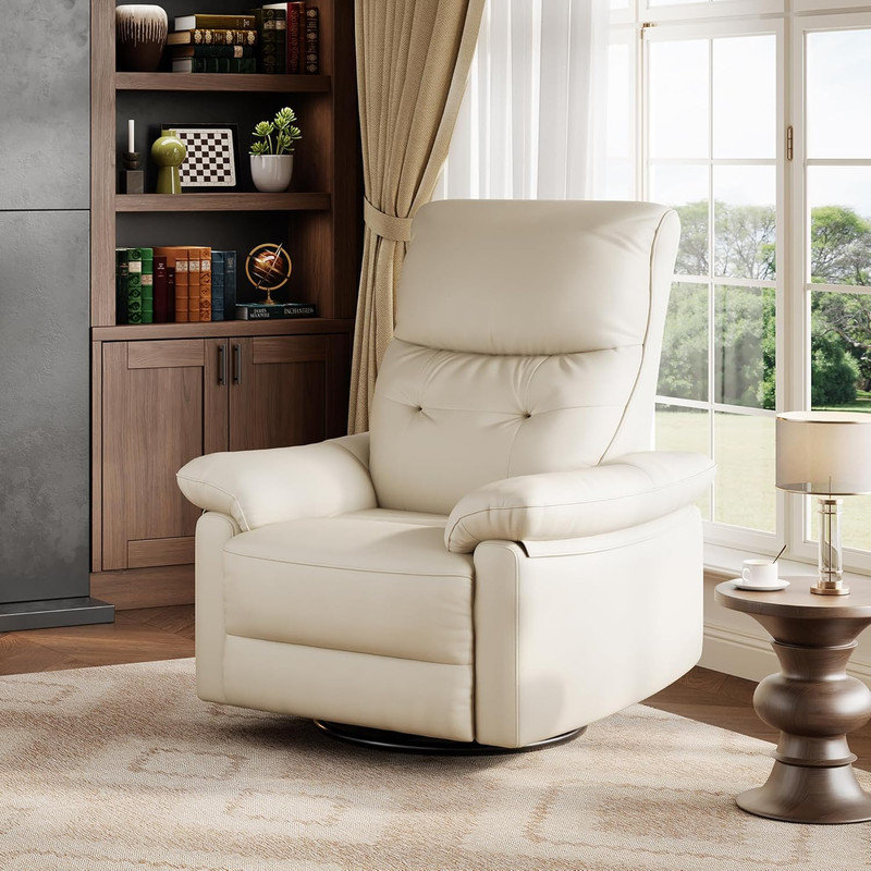 Power Swivel Recliner Chair with USB Port, 270° Rocking Glider, PU Leather for Living Room & Nursery