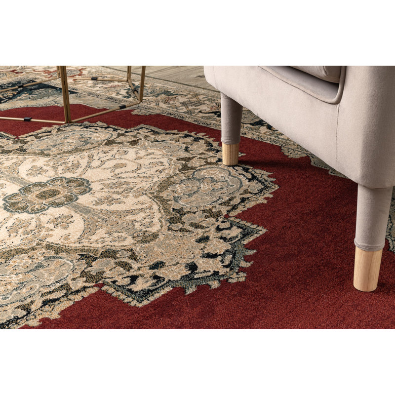 Amalfi Oriental Wool Area Rug, Rectangular 170 x 235cm, Beige/Red