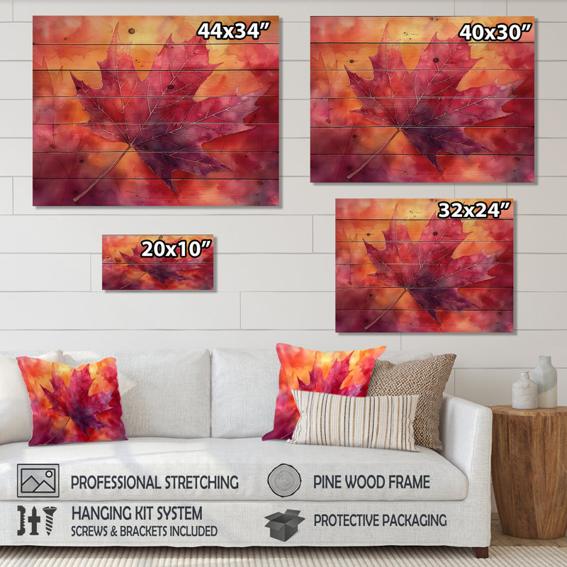 Feuille d'érable d'automne II - feuilles, décoration murale en bois - sur bois de pin naturel, H 30 po x l 40 po