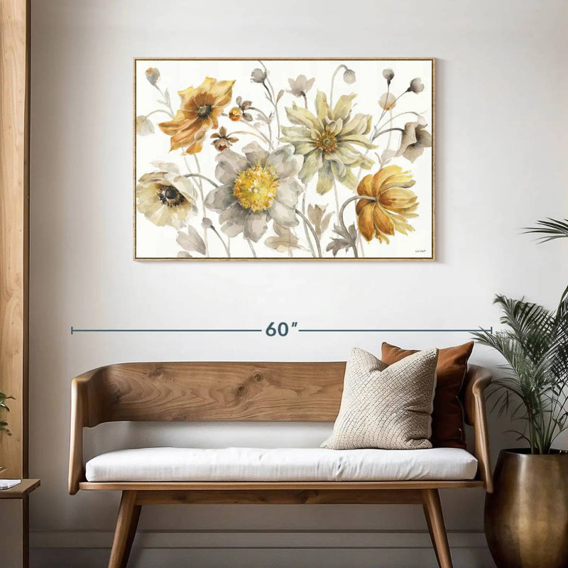 Champs d'or I, Cadre flottant en bois naturel, 43 po x 29 po