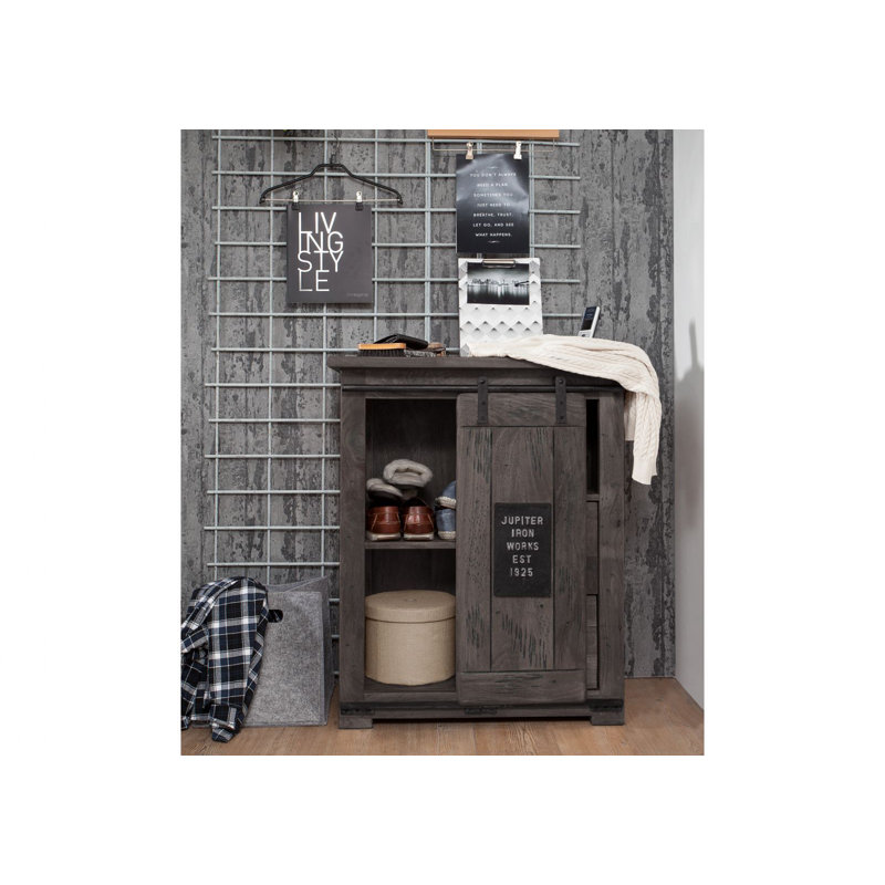 Railway Solid Wood 75cm W 2 - Drawer Chest of Drawers, Lacquered grey