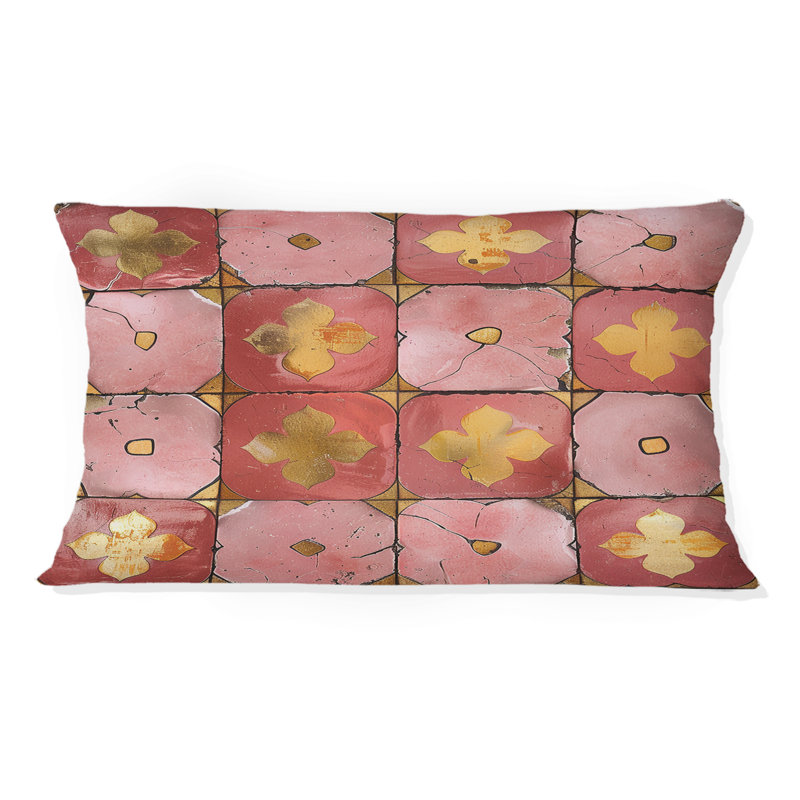 Carreau rustique rose et doré II - Coussin Farmhouse, H 12 po x l 20 po, Forme rectangulaire