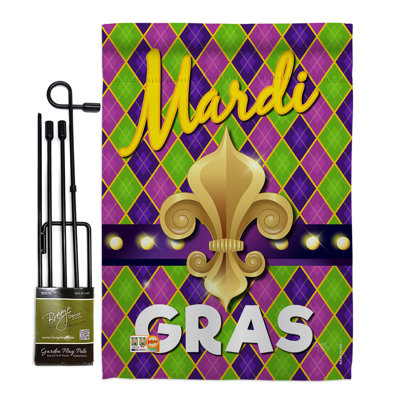 Double Sided 18.5'' H x 13'' W Polyester Mardi Gras Flag Set