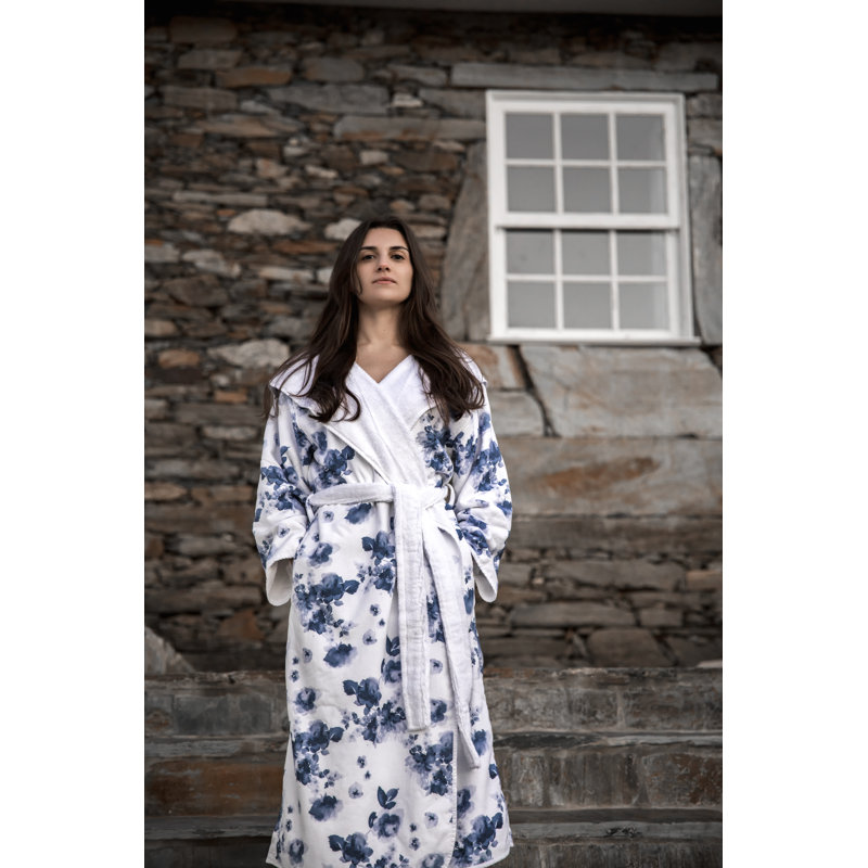 Bella 100% Cotton Terry Cloth Gender Neutral Mid-Calf Bathrobe with Pockets and Hood, S