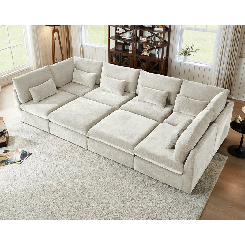 Canapé modulaire surdimensionné à 8 places en chenille surdimensionné en velours côtelé avec méridienne avec repose-pieds Certifié FSC