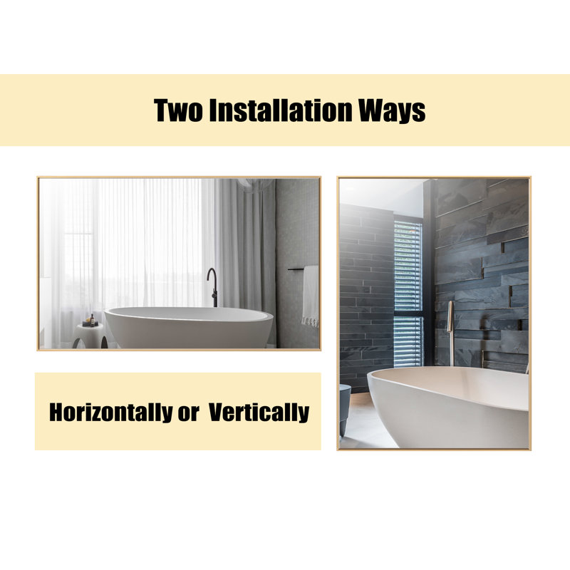Modern & Contemporary Rectangle Bathroom Vanity Mirror Metal Framed Wall Mirror, 30" x 20", Gold