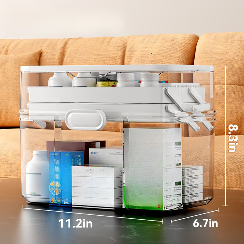Boîte de rangement de médicaments pour voyage à domicile 3 couches pliable avec verrou de sécurité