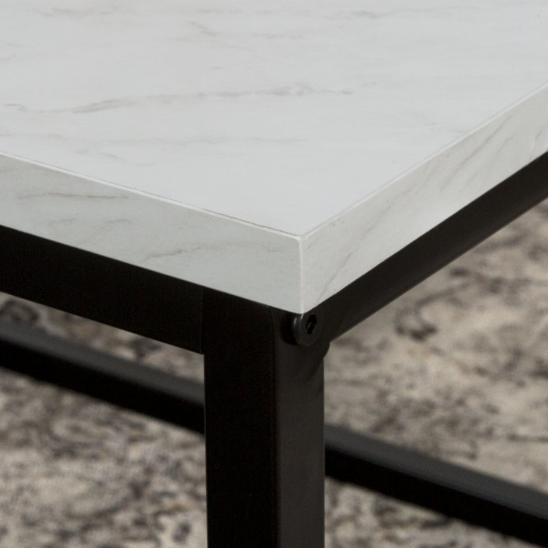 Ensemble de 3 tables d’appoint à boîte ouverte, Noir, Marbre blanc