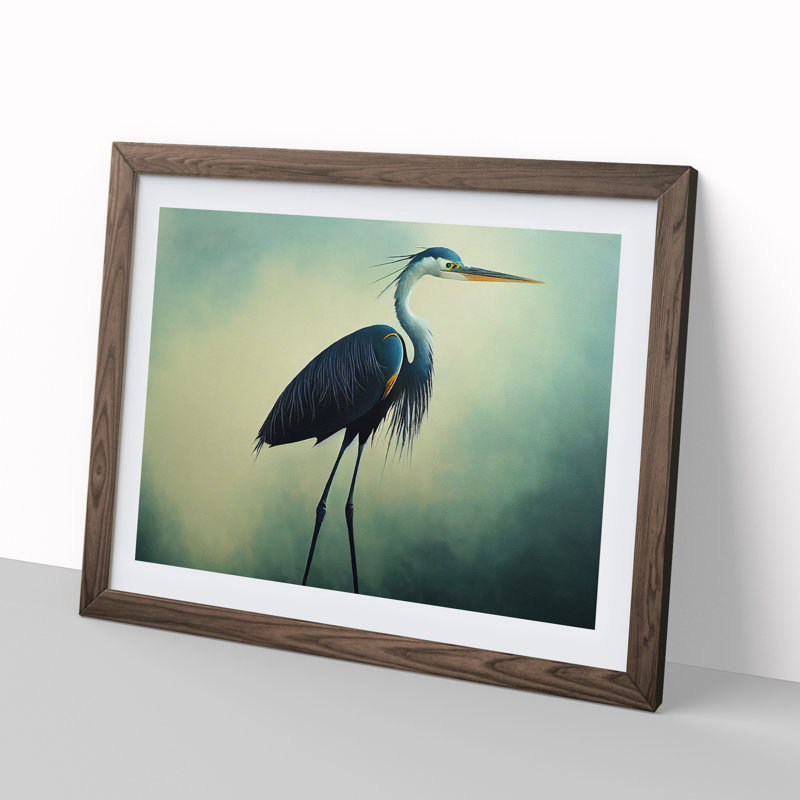 Five Star Heron Bird - Single Picture Frame Painting, 34cm H x 46cm W x 2cm D, Walnut