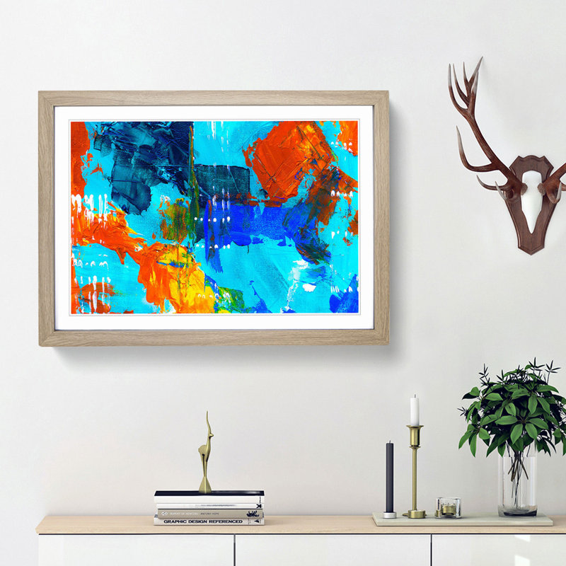 Abstract Art Painting Vol.244 by S.Johnson - Framed Print, 27cm H x 36cm W x 2cm D, Oak Framed