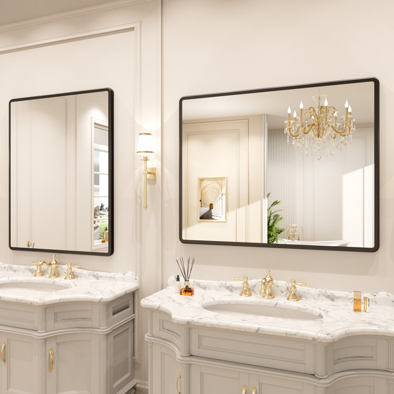 Miroir de salle de bain rectangulaire en aluminium avec verre trempé, 36 po x 30 po