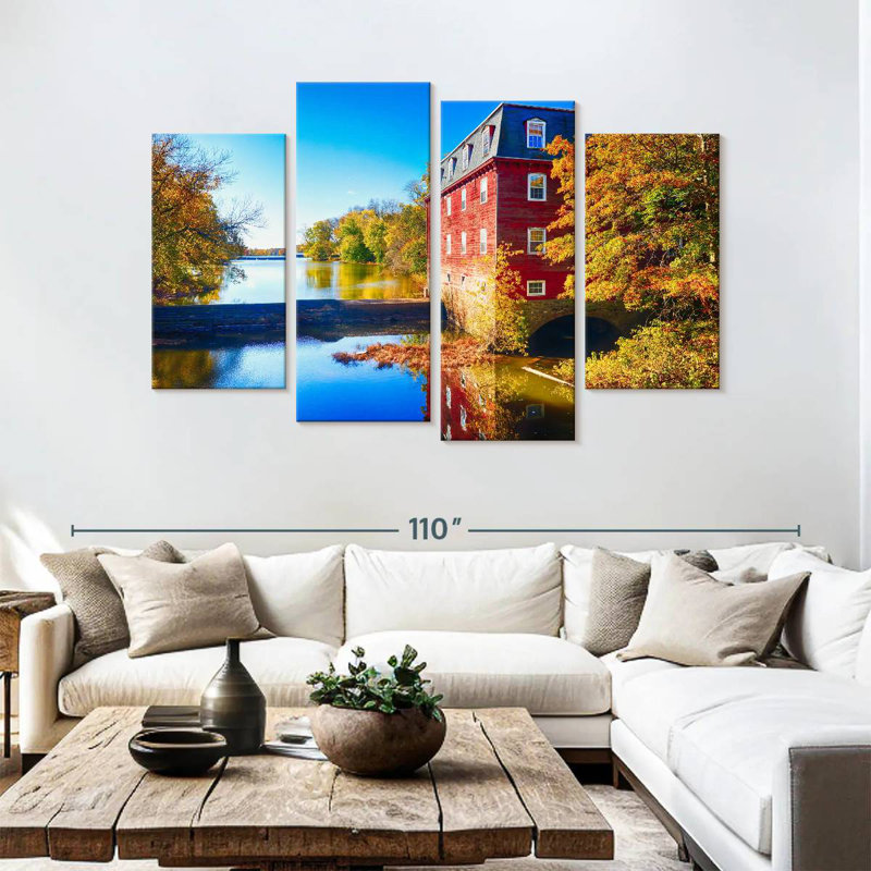Alvord Kingston Mill, automne pittoresque surplombant le lac, H 54 po x l 84 po