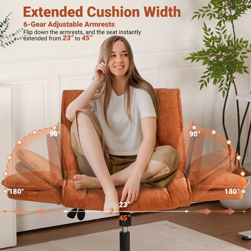 Criss Cross Office Chair with 6-Gear Adjustable Armrests, Wide Seat Fabric Desk Chair with Wheels, Adjustable Lumbar Support, 300 lb Swivel Vanity Chair for Home Office, Makeup Room, Bedroom