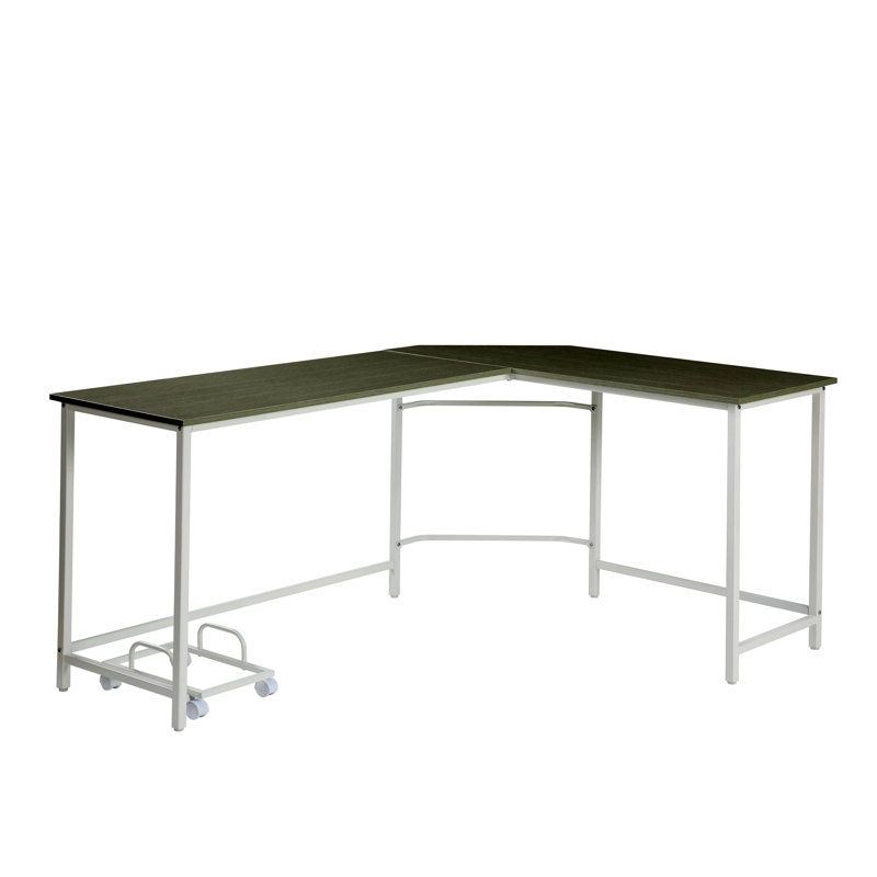 Bambina Gray & White Finish L-Shape Computer Desk With Bevel Edge And Mobile Storage, Perfect For Small Spaces And Modern Workstations.