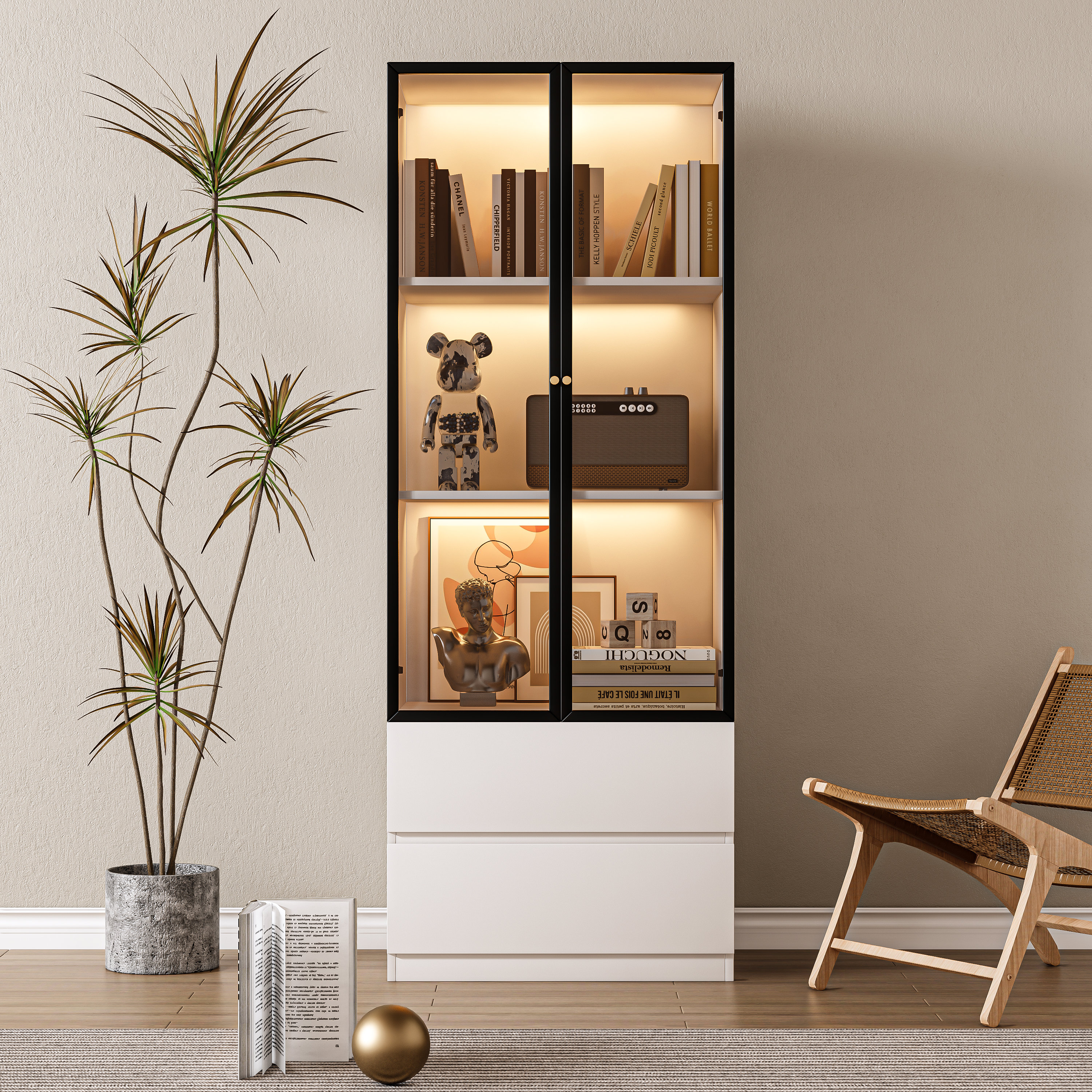 Latitude Run® Denby 23.6'' China Cabinet Lighted Dining Cabinet Display ...