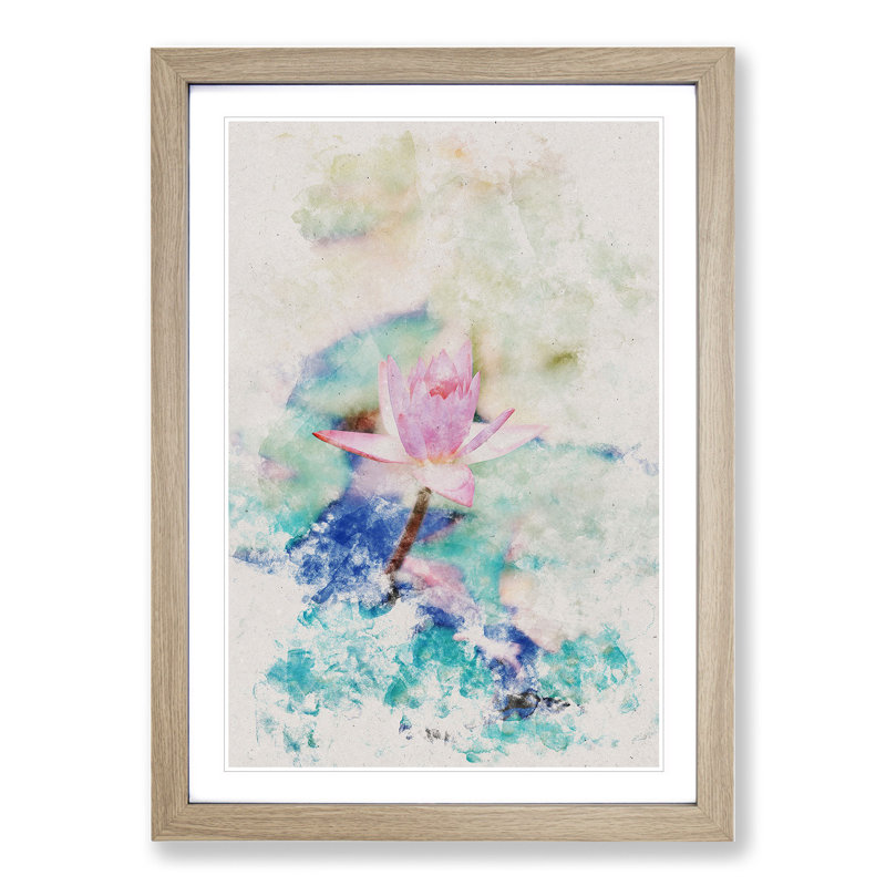 Pale Pink Water Lily - Picture Frame Painting, Oak Framed, 48cm H x 36cm W x 2cm D