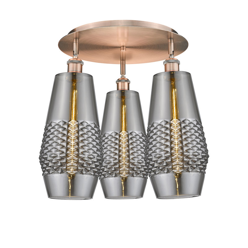 Plafonnier encastré en verre Betsie, Cuivre antique, Fumée