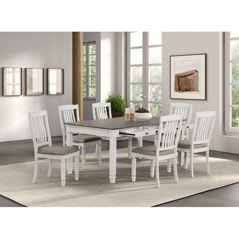 Table de salle à manger 71,6 po, blanc rustique