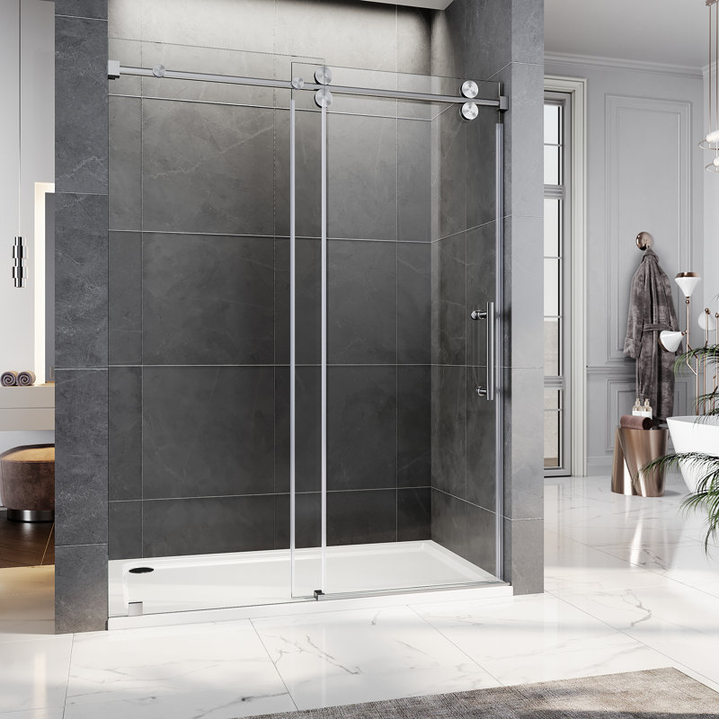 60'' - W x 79'' H Single Added Door Frameless Shower Door with Enduro Easy-Clean Shield, Nickel
