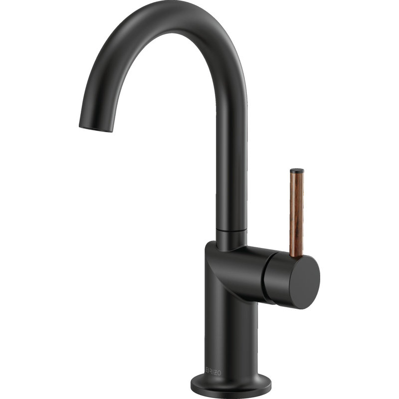Odin® Bar Faucet with Arc Spout, Matte Black, Lever Handle with Wood