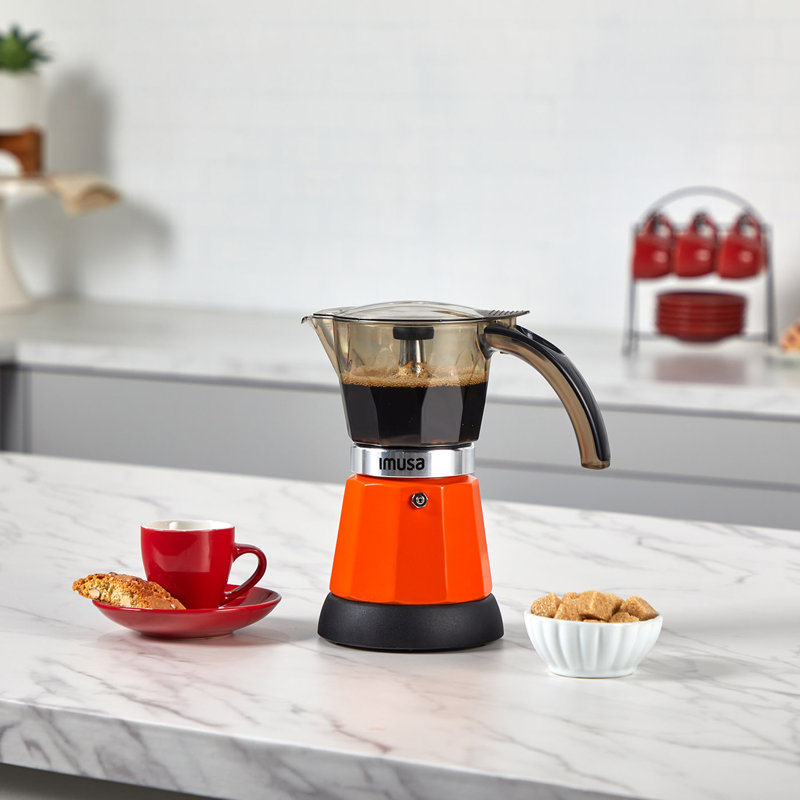6 or 3cup Electric Espresso Maker, Orange, 6 Cups, Orange