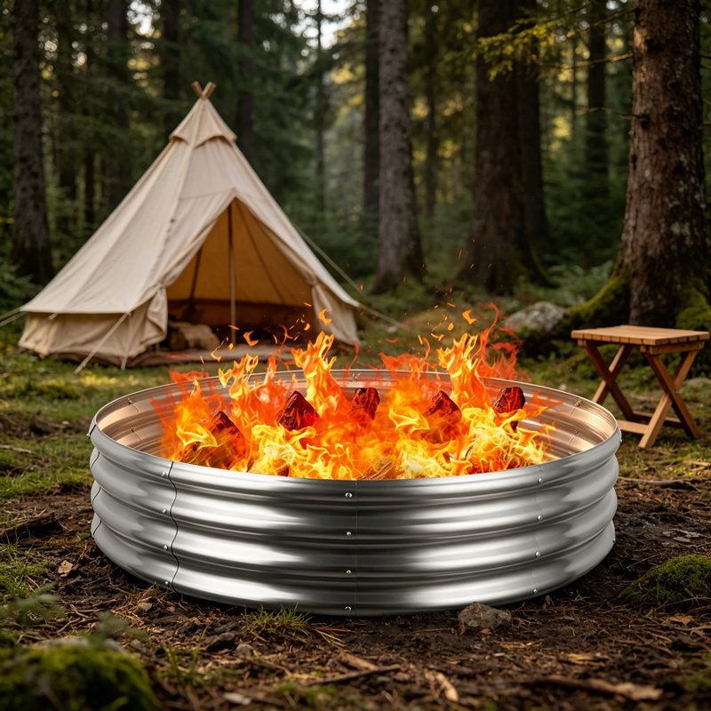 48in Round Galvanized Fire Pit Ring Silver