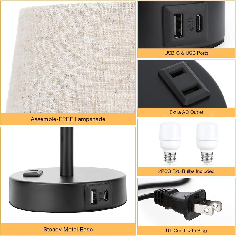 Chiemela USB Table Lamp, Beige