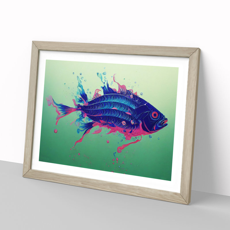 XH1022-8716X Surprising Fish Abstract - Single Picture Frame Print, 34cm H x 46cm W x 2cm D, Oak