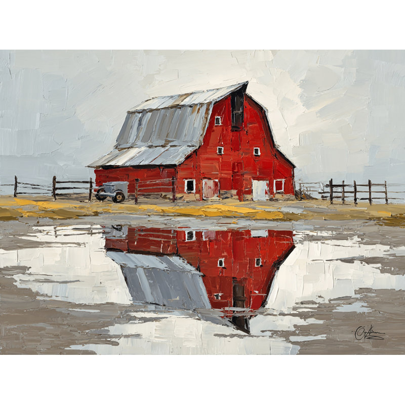 «Red Barn Reflection I», art mural sur toile tendue, H 16 po x l 24 po