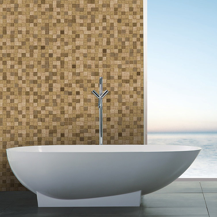 New Era 12 in. x 12 in. Glass & Stone Straight Edge Square Mosaic Wall & Pool Tile, Light Brown