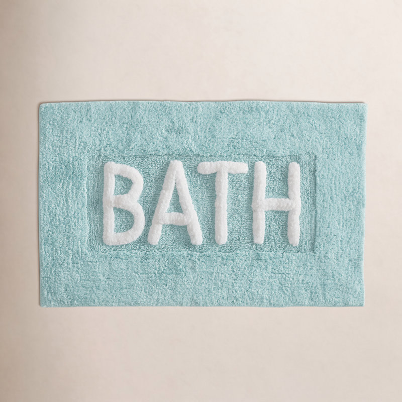 Cotton Blend Non-Slip Bath Rug, Aqua Blue