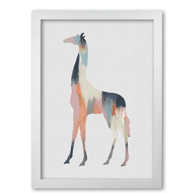 Pastel Giraffe - Print, 60 cm H x 42 cm W x 5 cm D, White Grain Frame