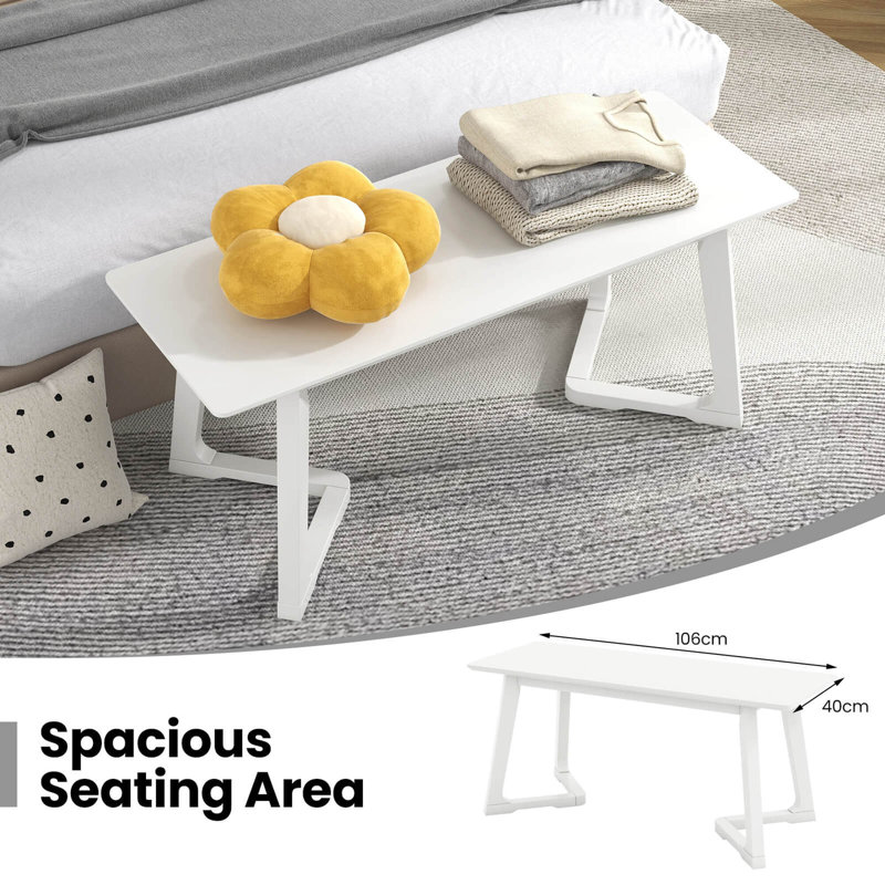  2 Pcs 42" Modern Entryway Bench With Rubber Wood Legs Smooth Seating Area