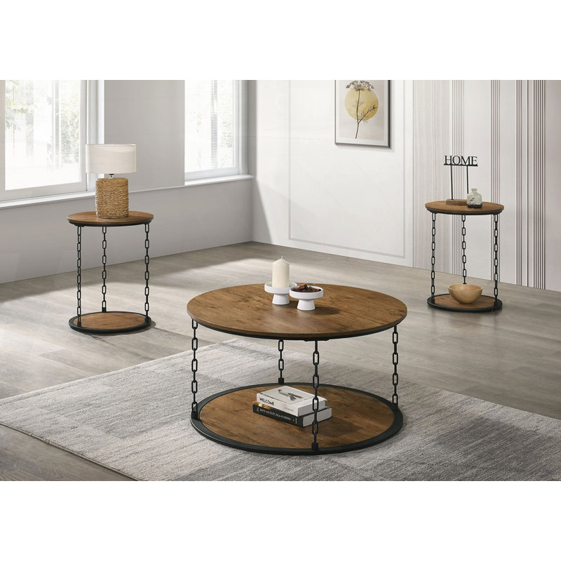 Natural Finish Rustic 3Pc Table Set, Natural