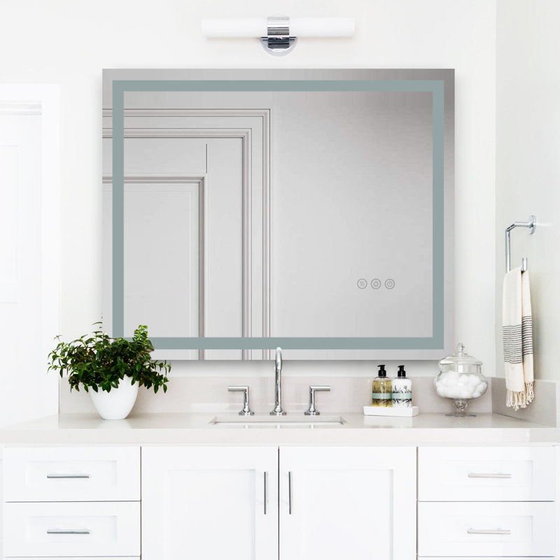 Frameless Led Bathroom Mirror,3 Colors Dimmable,anti-fog,memory Function,wall Mounted Lighted Vanity Mirror, 36" x 40"