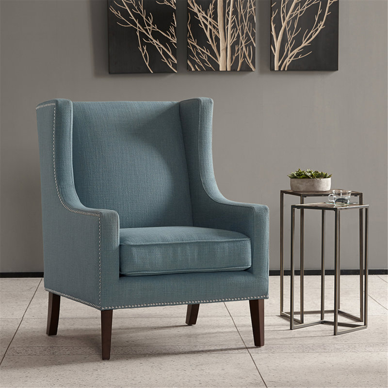Fauteuil d'appoint, fauteuil à oreilles avec pieds en bouleau