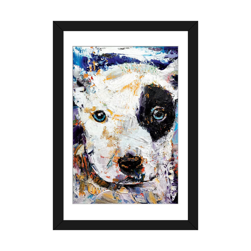 « pit bull chiot », reproduction d’art sur toile, H 32 po x l 24 po x P 1 po, Papier d'art encadré noir, Blanc