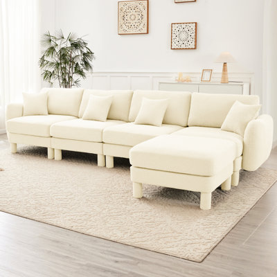 Beige 4 Boucle Fabric With Convertible L Shape, Distinctive , Removable , And Cylindrical Legs, Soft Supportive Seating For Long-term Use