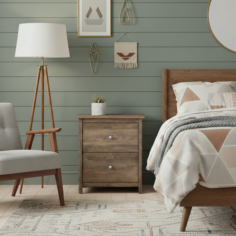 Isenbert 21.9" W 2-Drawer Nightstand, Knotty Oak
