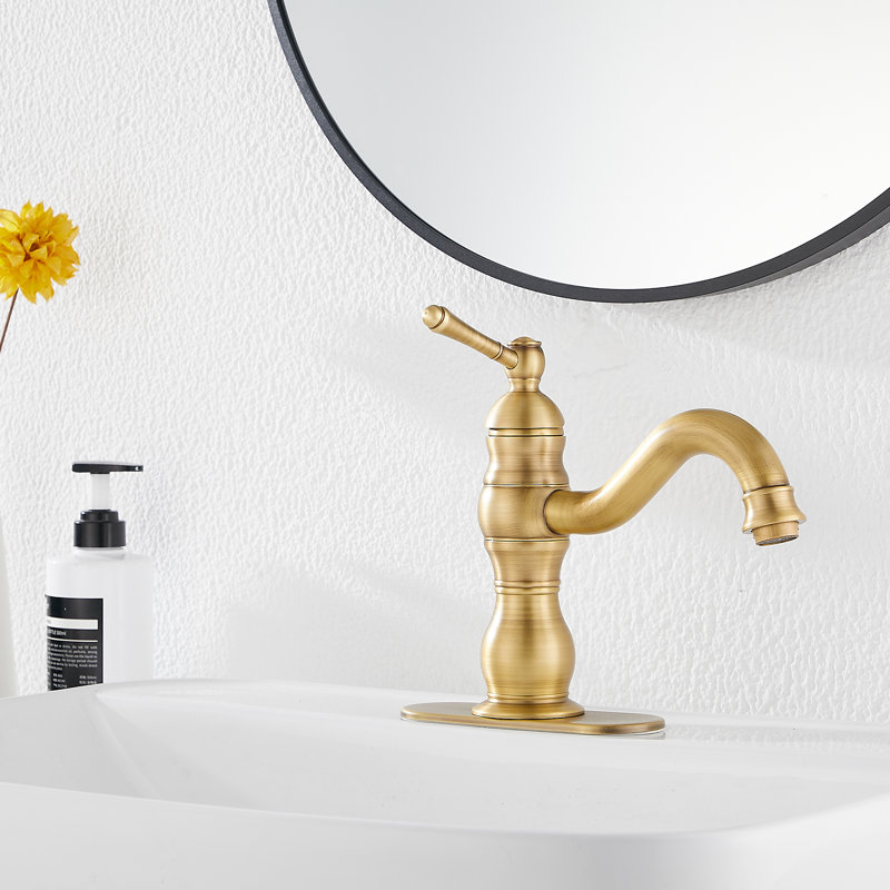 Single-Hole Single-handle Bathroom Faucet with Drain Assembly, Antique Brass