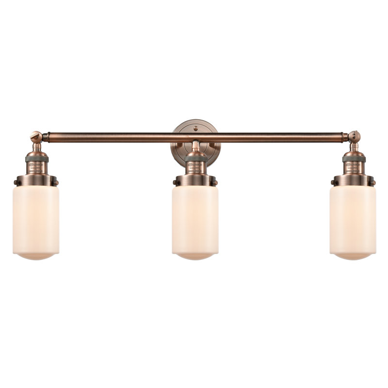 Éclairage pour salle de bain 3 lumières Saroyan, Blanc mat, Cuivre antique, Ampoule incandescente rétro de 60 watts